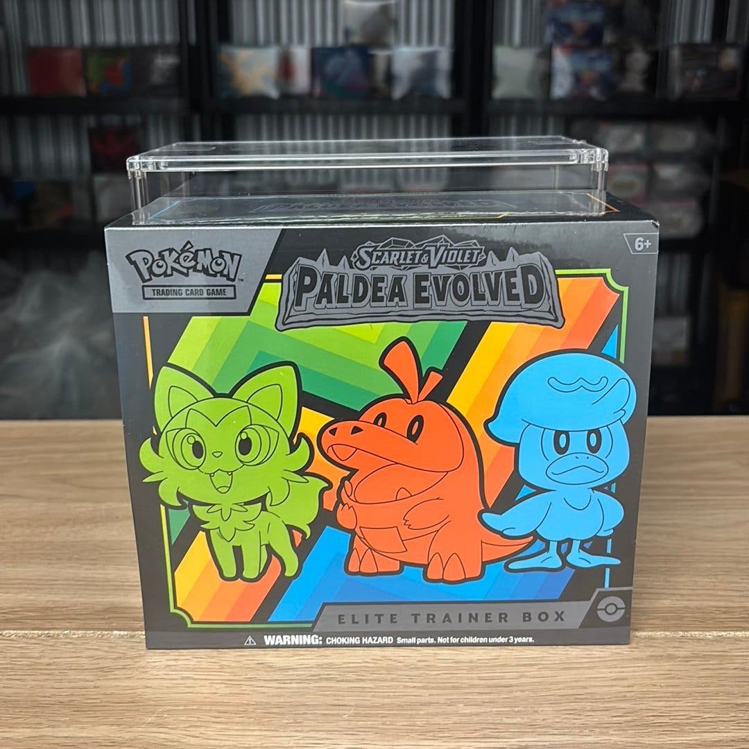 Pokémon Scarlet & Violet Paldea Evolved – Elite Trainer Box med akrylskydd – bild 1